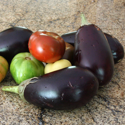 eggplant, tomatoes